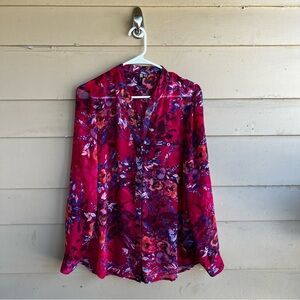 KUT Floral Sheer Button Down Blouse Size M - Office Modest Lightweight
